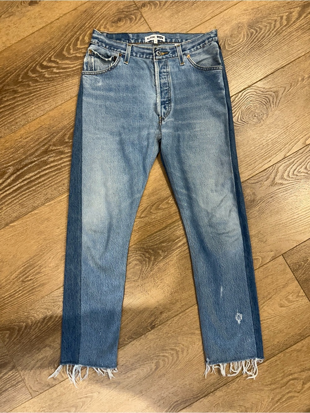Re/Done x LEVIS 50/50 Light and Dark Blue Skinny 501 Jeans sz 26